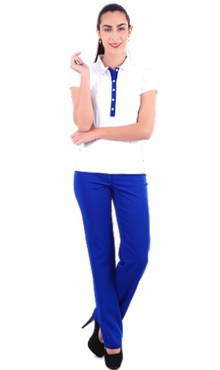 Baby Look Polo Feminina com 05 Botões e Detalhes em Azul