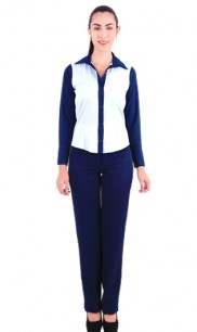 Camisa Linha Especial Feminina Modelo Tradicional Branco com Detalhes em Azul