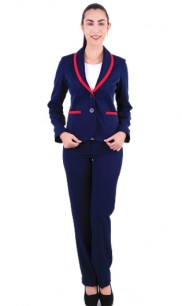 Blazer Linha Especial Feminino Modelo Tradicional Prega Atrás Azul com Detalhes em Vermelho