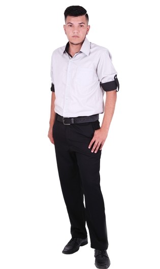 Camisa Linha Especial Masculina Modelo Slim, com Detalhes em Preto